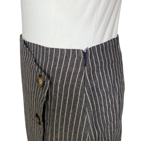 Chic Blue Denim Striped Asymmetric Pencil Skirt with Buttons - Picture 14 of 16